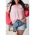 Pink Contrast Floral Patchwork Long Sleeve Plus...