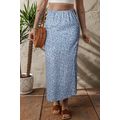 Sky Blue Boho Floral High Waist Long Skirt with...