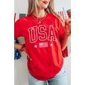 Red USA American Flag Print Crewneck T Shirt