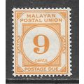 MALAYAN POSTAL UNION 1945 P15x14 9c YELLOW SGD1...