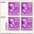 USA # 824 PB - 1938 19c Hayes, Purple Light Mou...