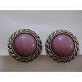 Gold Chain Earrings Purple Button Round Clip On...