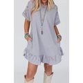 Light Grey Lace Floral Patchwork Ruffled T-shir...