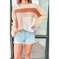 Apricot Pointelle Knit Colorblock Baggy Sweater