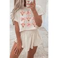 Beige Cow with Bows Cropped Tee and Skort Set