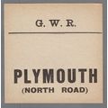 GREAT WESTERN RAILWAY LUGGAGE LABEL - PLYMOUTH ...