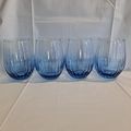 RIBBED BLUE Stemless Wine Glasses Cocktail Wate...