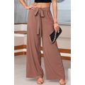 Coffee High Waisted Tie Front Side Pocket Wide ...