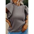 Sleet Solid Color Textured Flutter Sleeve Top