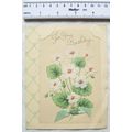 Vintage: Birthday card - white flowers 3D-effect