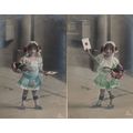 Child Girl Postman Delivering Letters 2x Antiqu...