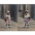 Child Girl Postman Delivering Letter 2x Old Ant...