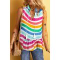 Rose Red Rainbow Stripes Ruffled Hem Drawstring...