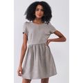 Women's Silver Grey Floral Embroidery Round Nec...