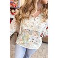 Yellow Floral Print Half Zip Hooded Long Sleeve...