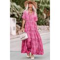 Pink Paisley Print Boho Holiday Ruffle Tiered M...