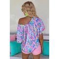 Sky Blue Loose Painted Floral Tee
