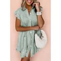 Green Stripe Frilled Sleeveless Collar Front Po...