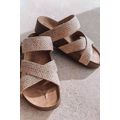 Beige Linen Woven Cross Criss Hollowed Slip-On ...