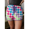 Multicolour Checkered Drawstring Elastic Waist ...