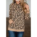 Khaki Leopard Knitted Drawstring Hooded Sweater
