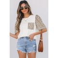 White Leopard Patchwork Crochet Lace Trim Puff ...