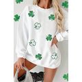 White Sequin Clover Patched Drop Shoulder Corde...