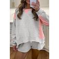 Light Grey Color Block Raw Hem Pullover and Cas...