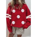 Fiery Red Glitter Baseball Patched Drop Shoulde...
