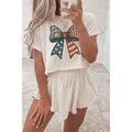 Beige Leopard Flag Day Bow Print Loose Tee High...
