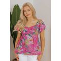 Purple Floral Print Sweetheart Neck Flutter Sle...