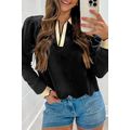 Black Scallop Trim Color Block Long Sleeve Coll...