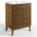 Mid-Century Modern Bathroom Vanity Walnut Grain...