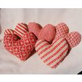 5 Primitive Fabric Heart Pillow Ornies Tucks Bo...