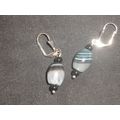 White black grey banded agate barrel leverback ...