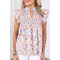 Pink Shirred Yoke Ruffled Abstract Printed Blouse