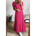 Rose Ginham Check Bubble Sleeve Ruffled Maxi Dress