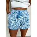 Blue Leopard Elastic Waist Lace up Contrast Tri...