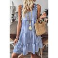 Sky Blue Stripe U Neck Sleeveless Loose Fit Min...