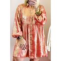Peach Blossom Metallic Balloon Sleeve Shirt Plu...