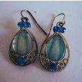 Vintage Earrings Blue Striped Teardrop Stone & ...