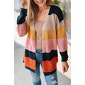 Waffle Knit Color Block Open Front Cardigan