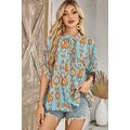 Sky Blue Abstract Print Dolman Short Sleeve Wes...