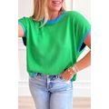 Green Contrast Trim Round Neck Short Sleeve Loo...