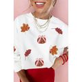 White Fall Leaf Bow Pumpkin Sequin Patched Bagg...