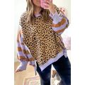 Purple Stripe Color Block Patchwork Leopard Cas...