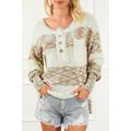 Multicolor Space Dye Henley Knit Sweater