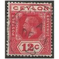 Ceylon 1925 SG347 12c Rose Scarlet Die I Fine U...
