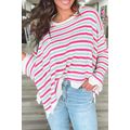 Rose Stripe Oversized Drop Shoulder Sweater wit...