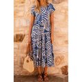 Sky Blue Boho Printed Short Sleeve Flare Tiered...